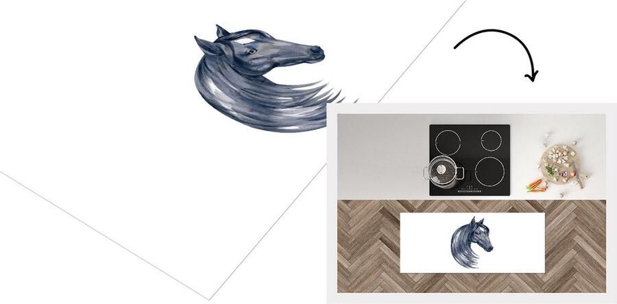 KitchenYeah Keukenloper Loper keuken Paard Waterverf Zwart 120x50 cm Keukenloper vinyl