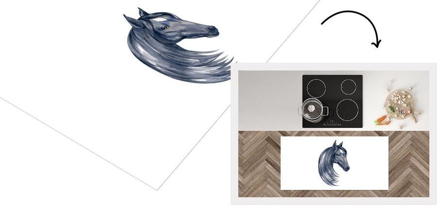 KitchenYeah Keukenloper Loper keuken Paard Waterverf Zwart 120x60 cm Keukenloper vinyl