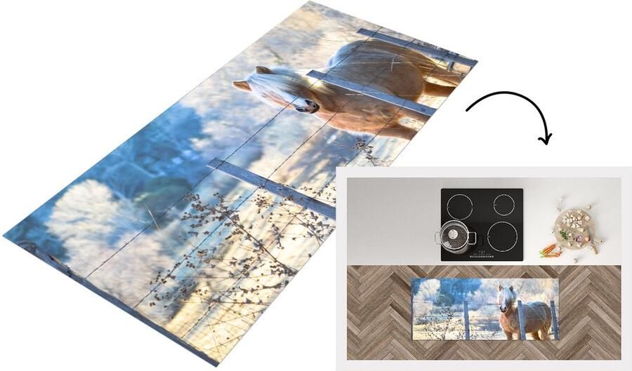 KitchenYeah Keukenloper Loper keuken Paard Winter Sneeuw 120x50 cm Keukenloper vinyl