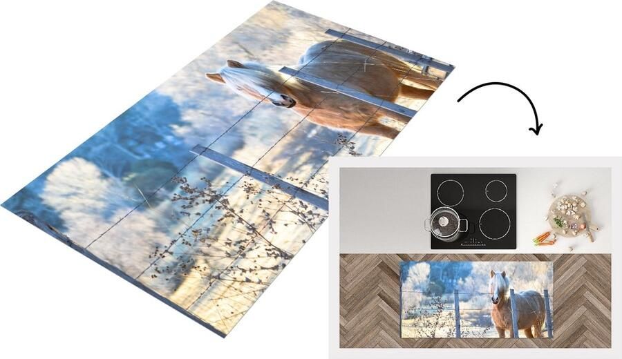 KitchenYeah Keukenloper Loper keuken Paard Winter Sneeuw 120x60 cm Keukenloper vinyl