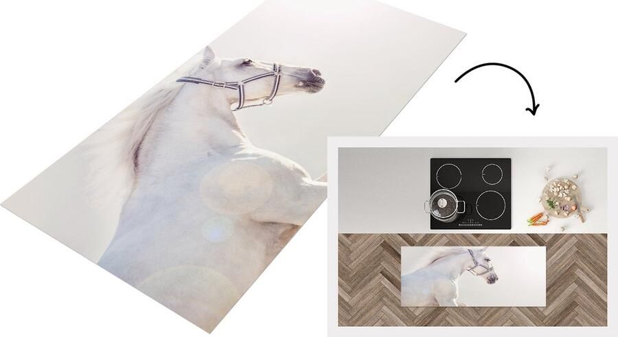 KitchenYeah Keukenloper Loper keuken Paard Wit Manen 120x50 cm Keukenloper vinyl