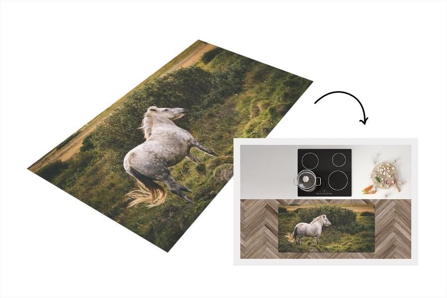 KitchenYeah Keukenloper Loper keuken Paard Wit Struik 120x60 cm Keukenloper vinyl