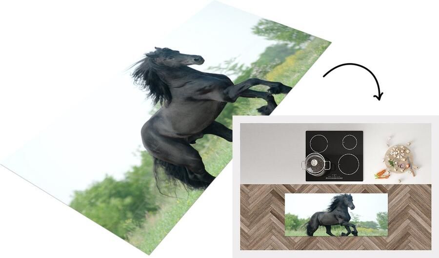 KitchenYeah Keukenloper Loper keuken Paard Zwart Natuur 120x50 cm Keukenloper vinyl