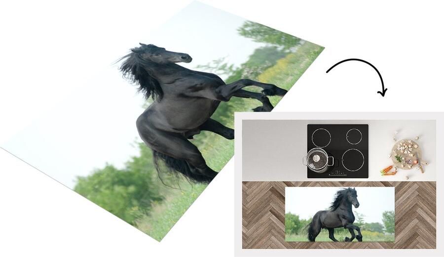 KitchenYeah Keukenloper Loper keuken Paard Zwart Natuur 120x60 cm Keukenloper vinyl