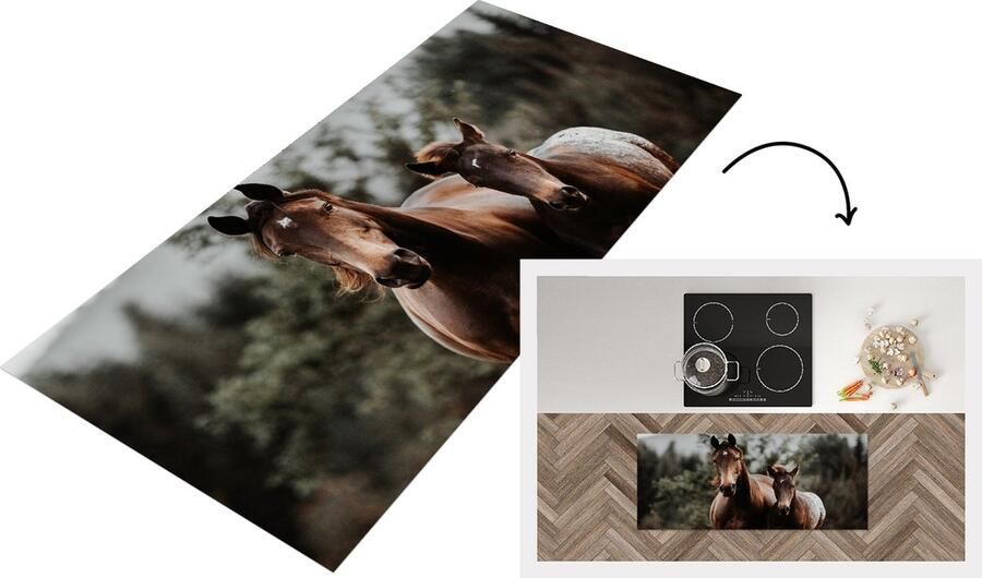 KitchenYeah Keukenloper Loper keuken Paarden Bos Berg 120x50 cm Keukenloper vinyl