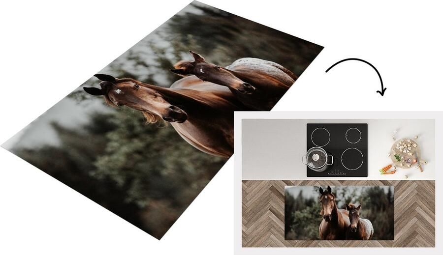 KitchenYeah Keukenloper Loper keuken Paarden Bos Berg 120x60 cm Keukenloper vinyl