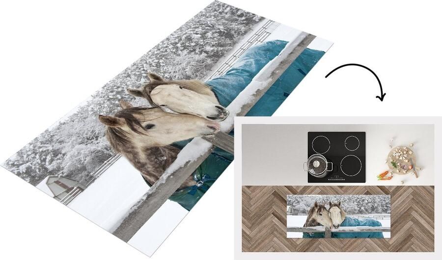 KitchenYeah Keukenloper Loper keuken Paarden Deken Sneeuw 120x50 cm Keukenloper vinyl