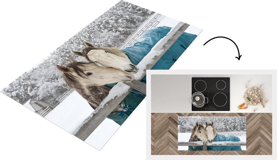 KitchenYeah Keukenloper Loper keuken Paarden Deken Sneeuw 120x60 cm Keukenloper vinyl