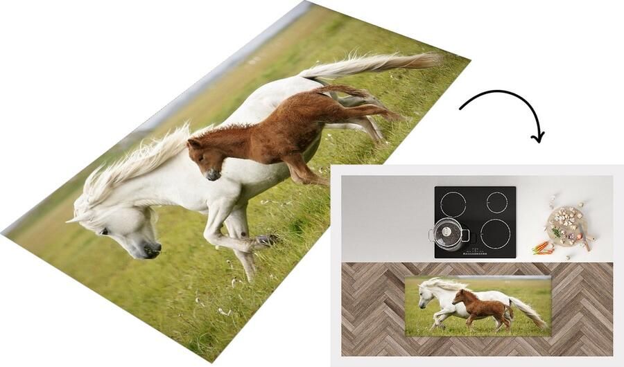 KitchenYeah Keukenloper Loper keuken Paarden Dieren Gras 120x50 cm Keukenloper vinyl