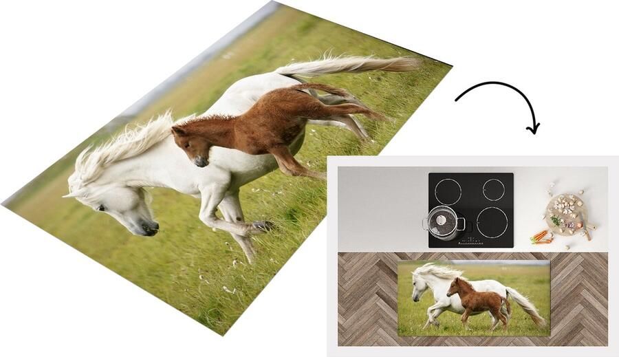 KitchenYeah Keukenloper Loper keuken Paarden Dieren Gras 120x60 cm Keukenloper vinyl