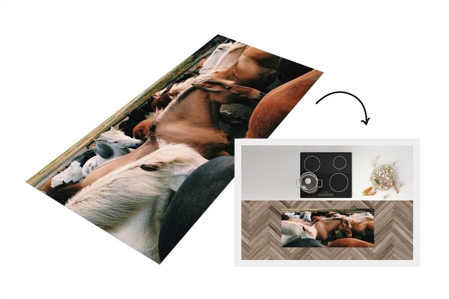KitchenYeah Keukenloper Loper keuken Paarden Dieren Wild 120x50 cm Keukenloper vinyl