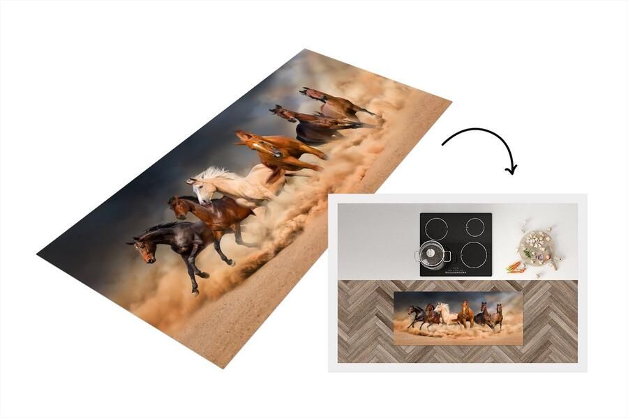 KitchenYeah Keukenloper Loper keuken Paarden Dieren Zand Stof 120x50 cm Keukenloper vinyl