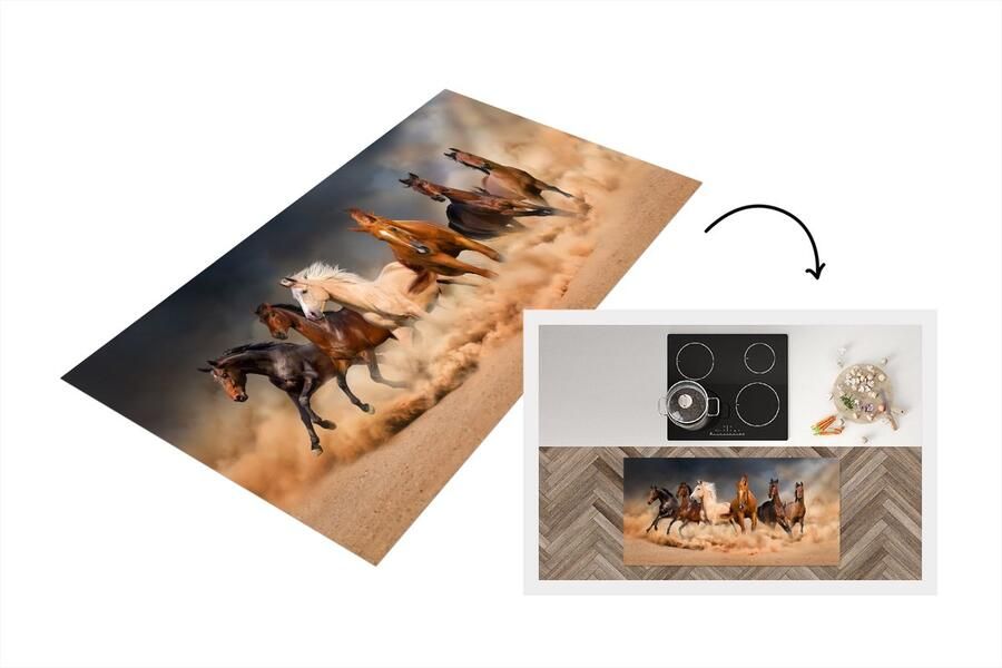 KitchenYeah Keukenloper Loper keuken Paarden Dieren Zand Stof 120x60 cm Keukenloper vinyl