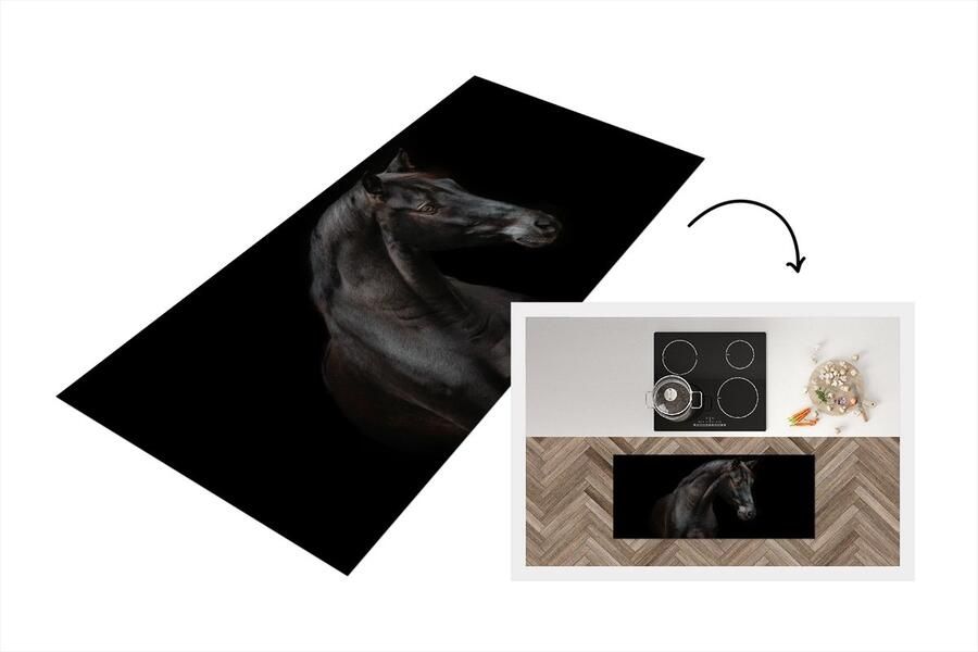KitchenYeah Keukenloper Loper keuken Paarden Dieren Zwart 120x50 cm Keukenloper vinyl