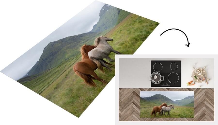 KitchenYeah Keukenloper Loper keuken Paarden Gras Bergen 120x60 cm Keukenloper vinyl