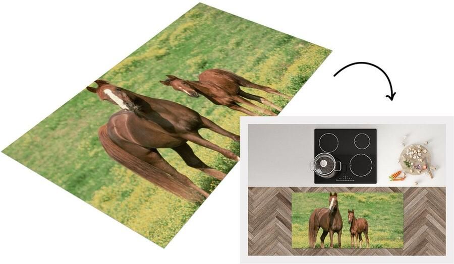 KitchenYeah Keukenloper Loper keuken Paarden Gras Bruin 120x60 cm Keukenloper vinyl