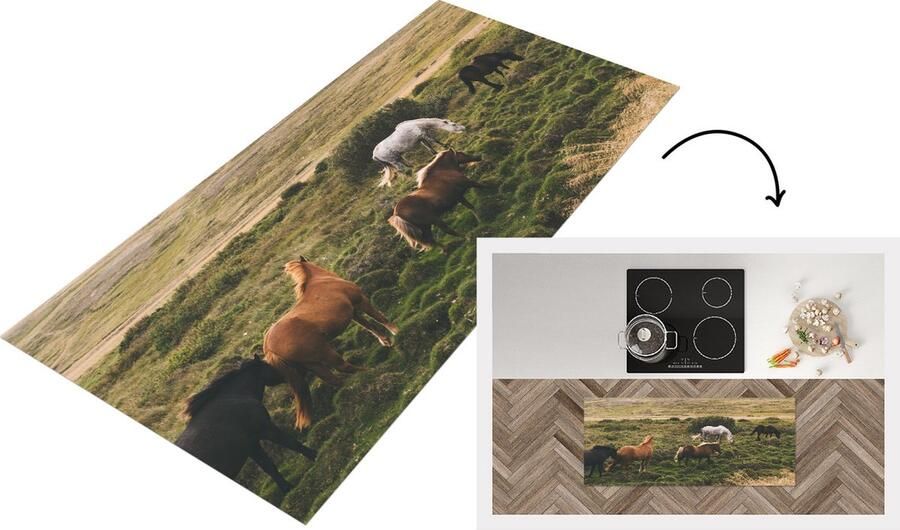 KitchenYeah Keukenloper Loper keuken Paarden Gras IJsland 120x50 cm Keukenloper vinyl