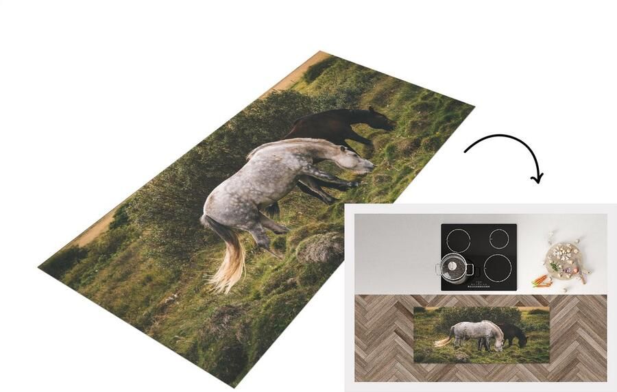 KitchenYeah Keukenloper Loper keuken Paarden Gras IJslander 120x50 cm Keukenloper vinyl