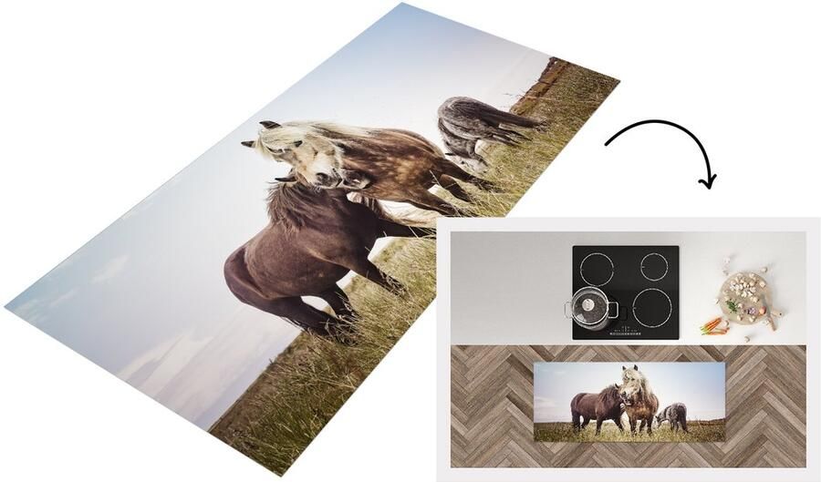 KitchenYeah Keukenloper Loper keuken Paarden Gras Lente 120x50 cm Keukenloper vinyl