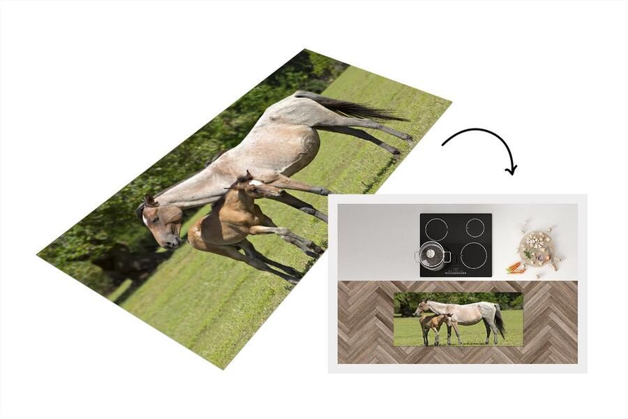 KitchenYeah Keukenloper Loper keuken Paarden Gras Schaduw 120x50 cm Keukenloper vinyl