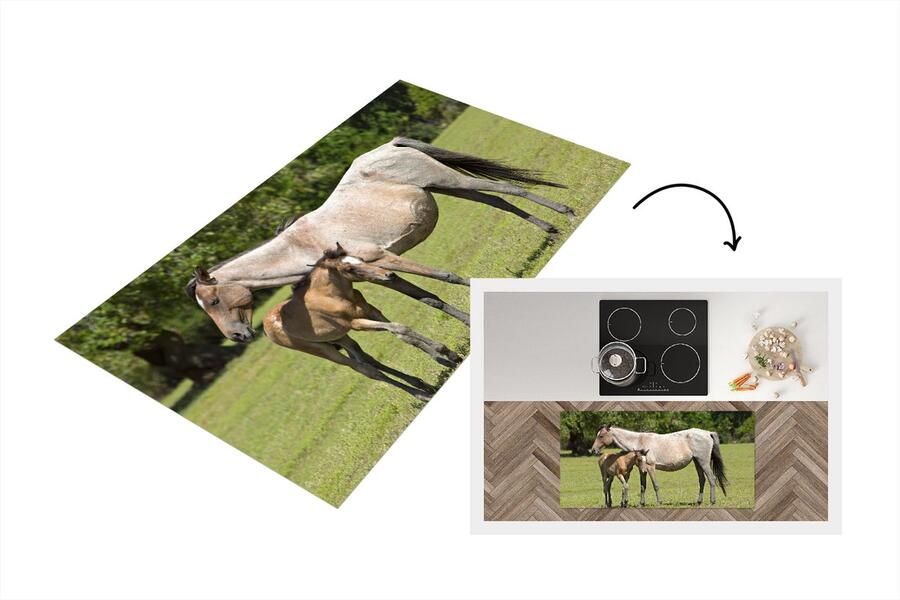 KitchenYeah Keukenloper Loper keuken Paarden Gras Schaduw 120x60 cm Keukenloper vinyl