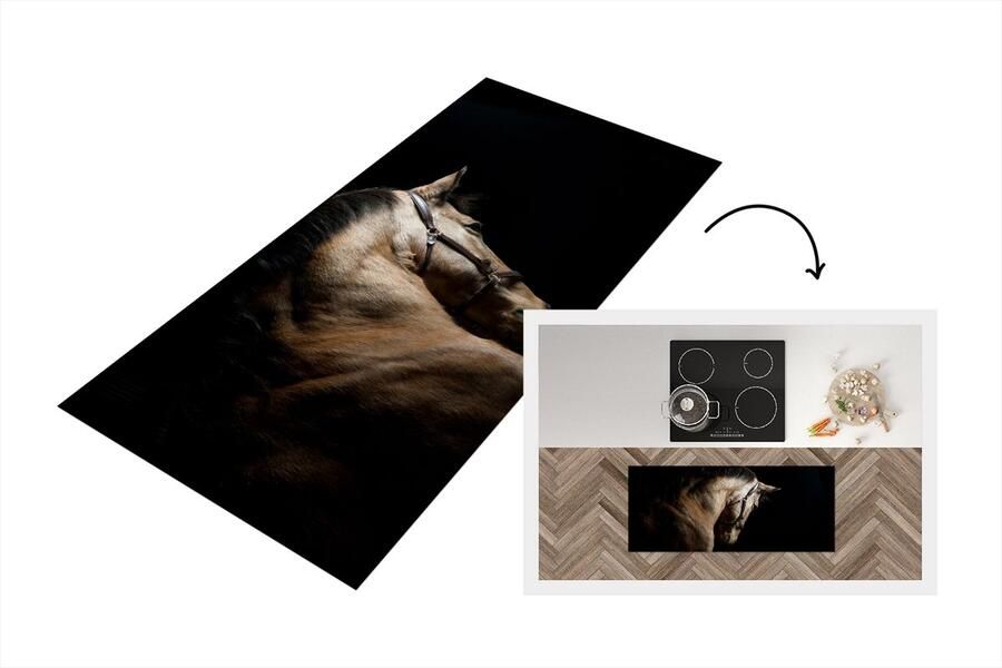 KitchenYeah Keukenloper Loper keuken Paarden Halster Zwart 120x50 cm Keukenloper vinyl