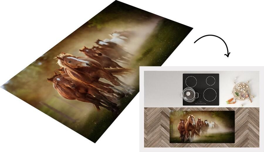 KitchenYeah Keukenloper Loper keuken Paarden Licht Natuur 120x60 cm Keukenloper vinyl