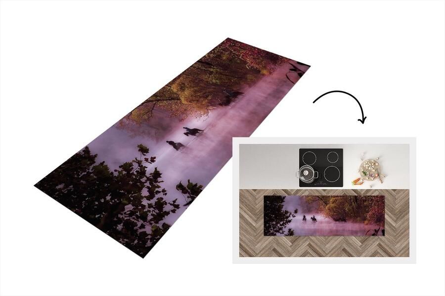 KitchenYeah Keukenloper Loper keuken Paarden Mist Bos 150x50 cm Keukenloper vinyl