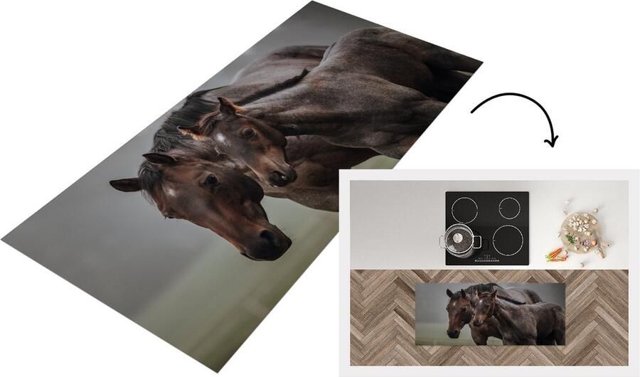 KitchenYeah Keukenloper Loper keuken Paarden Mist Landschap 120x50 cm Keukenloper vinyl