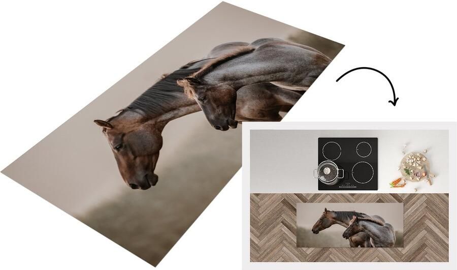 KitchenYeah Keukenloper Loper keuken Paarden Mist Weide 120x50 cm Keukenloper vinyl