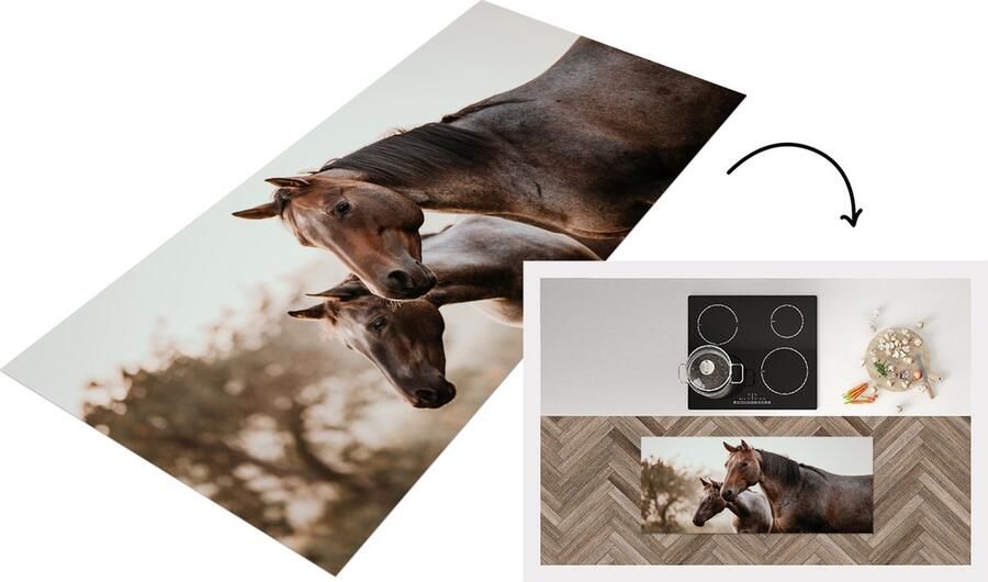 KitchenYeah Keukenloper Loper keuken Paarden Natuur Bruin 120x50 cm Keukenloper vinyl