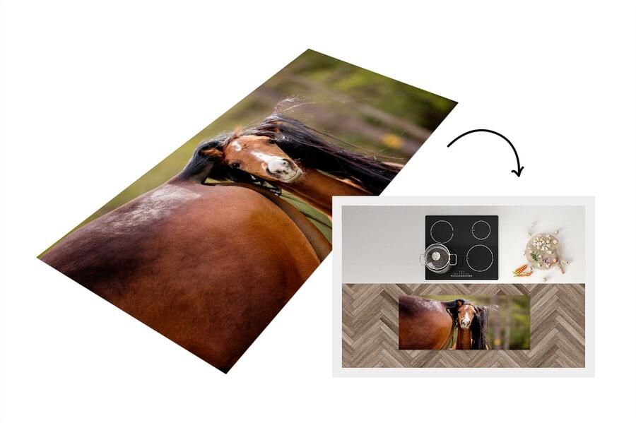 KitchenYeah Keukenloper Loper keuken Paarden Natuur Bruin 120x50 cm Keukenloper vinyl