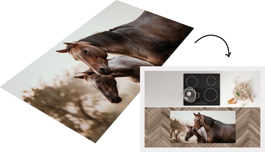 KitchenYeah Keukenloper Loper keuken Paarden Natuur Bruin 120x60 cm Keukenloper vinyl