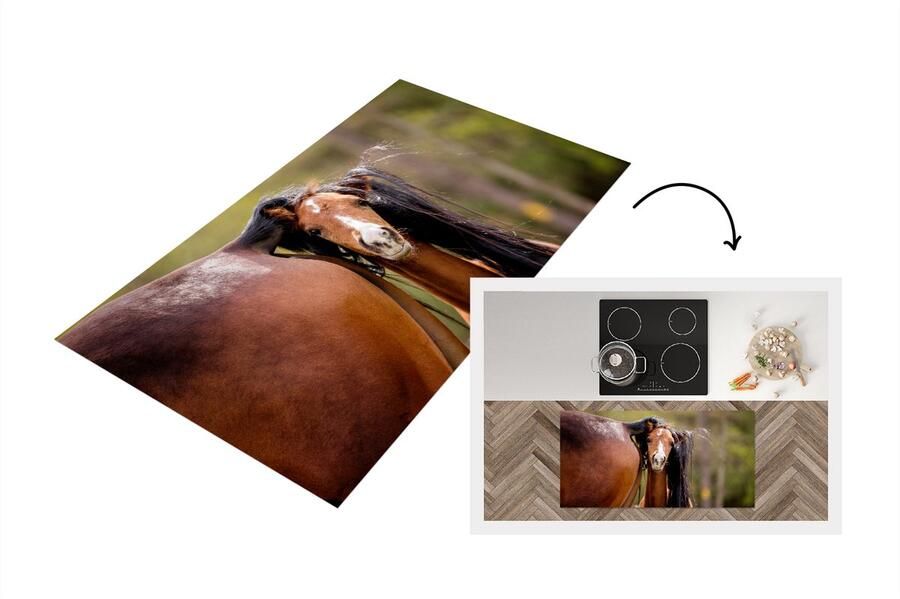 KitchenYeah Keukenloper Loper keuken Paarden Natuur Bruin 120x60 cm Keukenloper vinyl