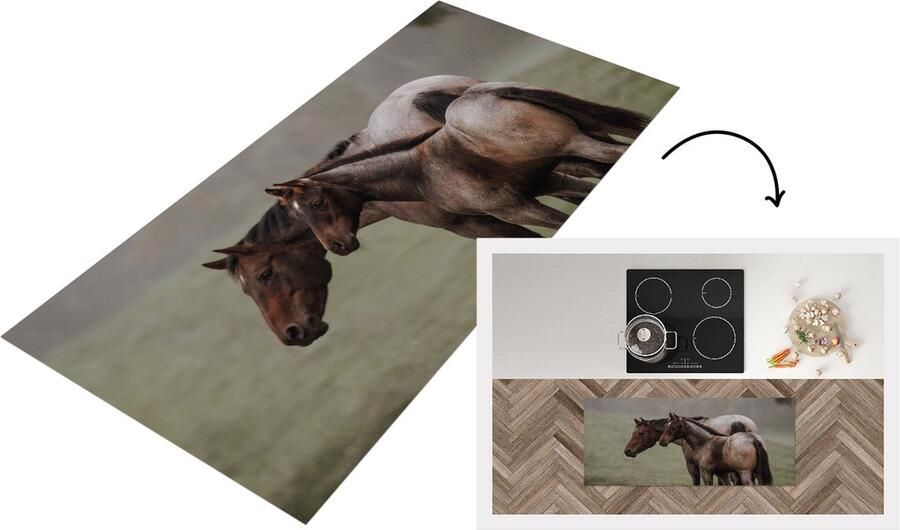 KitchenYeah Keukenloper Loper keuken Paarden Natuur Mist 120x50 cm Keukenloper vinyl