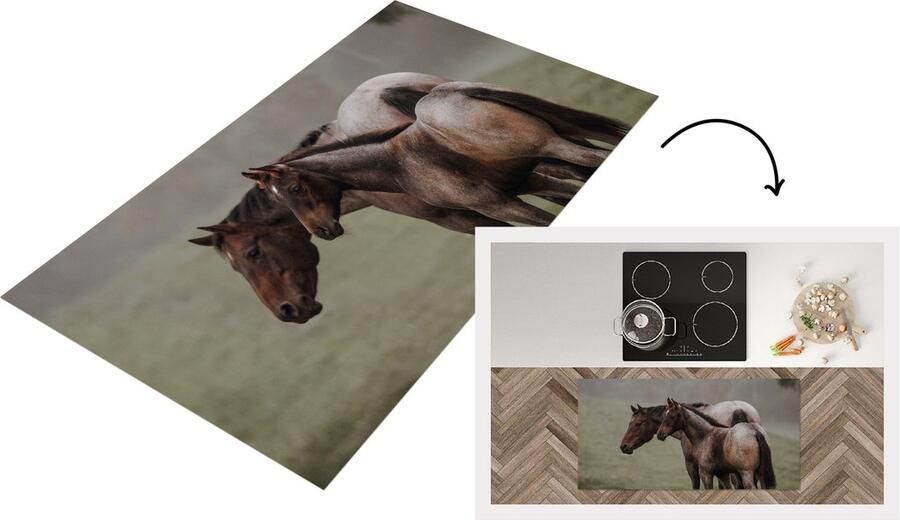 KitchenYeah Keukenloper Loper keuken Paarden Natuur Mist 120x60 cm Keukenloper vinyl