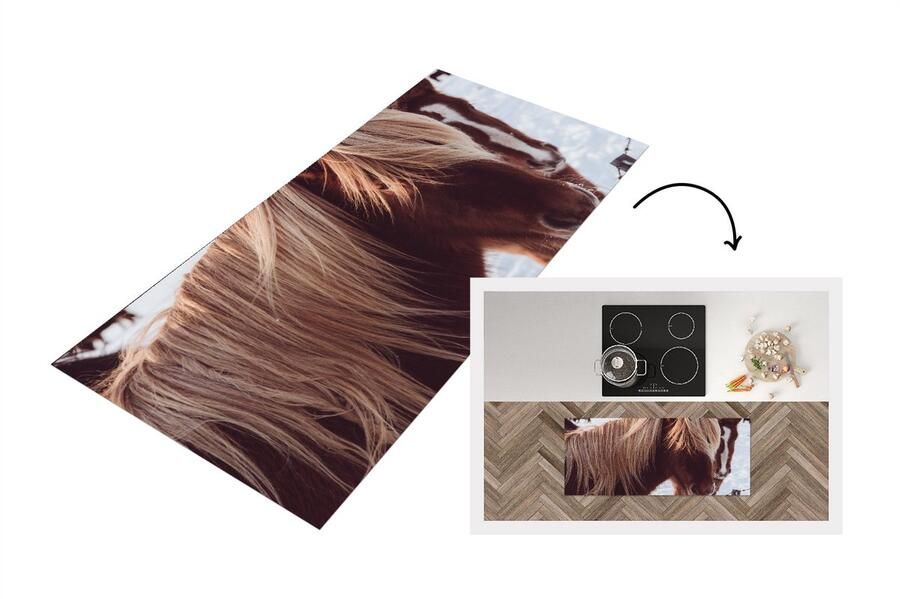 KitchenYeah Keukenloper Loper keuken Paarden Sneeuw Hek 120x50 cm Keukenloper vinyl
