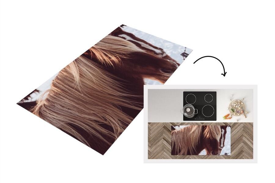 KitchenYeah Keukenloper Loper keuken Paarden Sneeuw Hek 120x60 cm Keukenloper vinyl