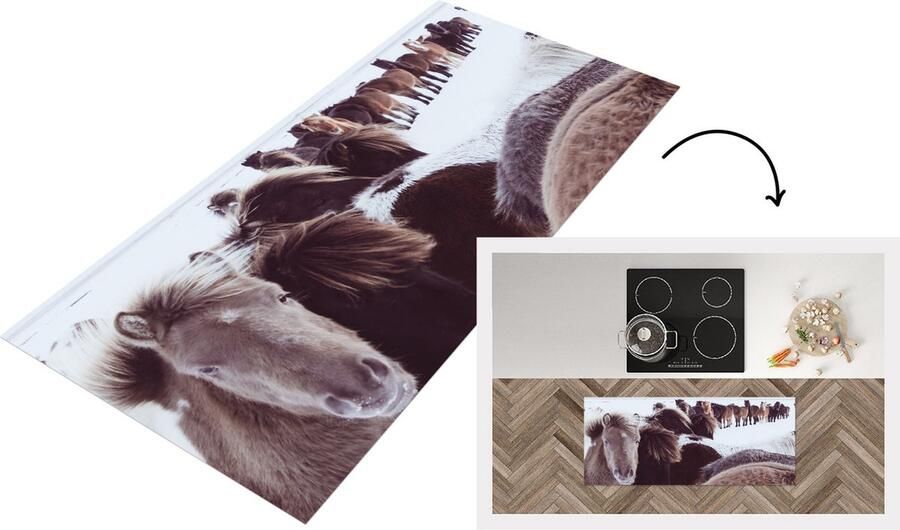 KitchenYeah Keukenloper Loper keuken Paarden Sneeuw IJslander 120x50 cm Keukenloper vinyl