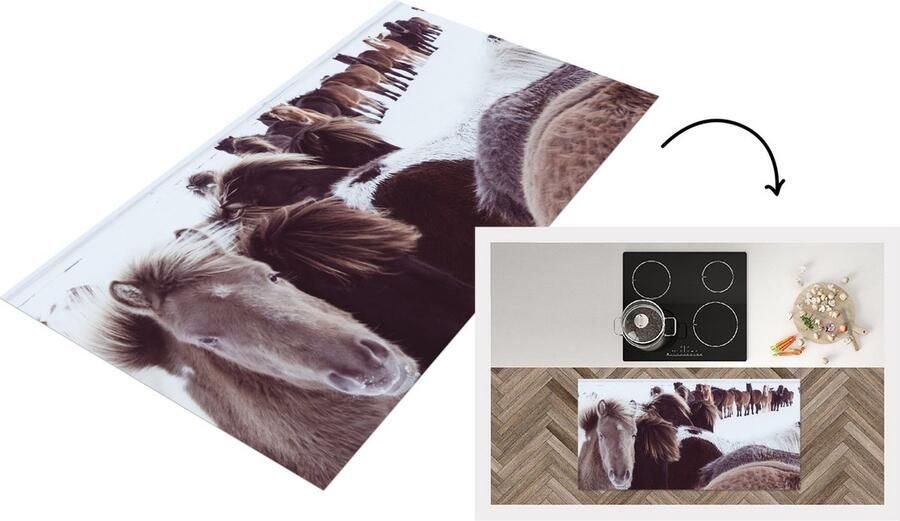 KitchenYeah Keukenloper Loper keuken Paarden Sneeuw IJslander 120x60 cm Keukenloper vinyl