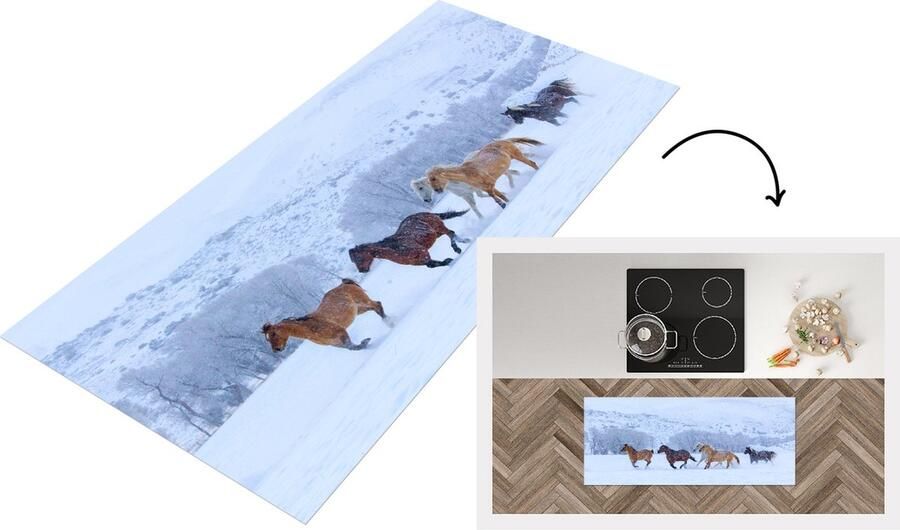 KitchenYeah Keukenloper Loper keuken Paarden Sneeuw Winter 120x50 cm Keukenloper vinyl