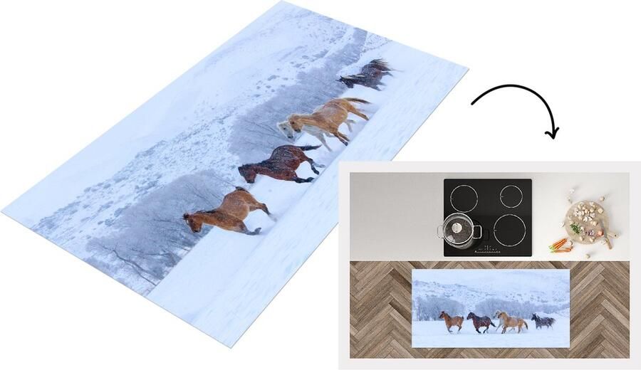 KitchenYeah Keukenloper Loper keuken Paarden Sneeuw Winter 120x60 cm Keukenloper vinyl