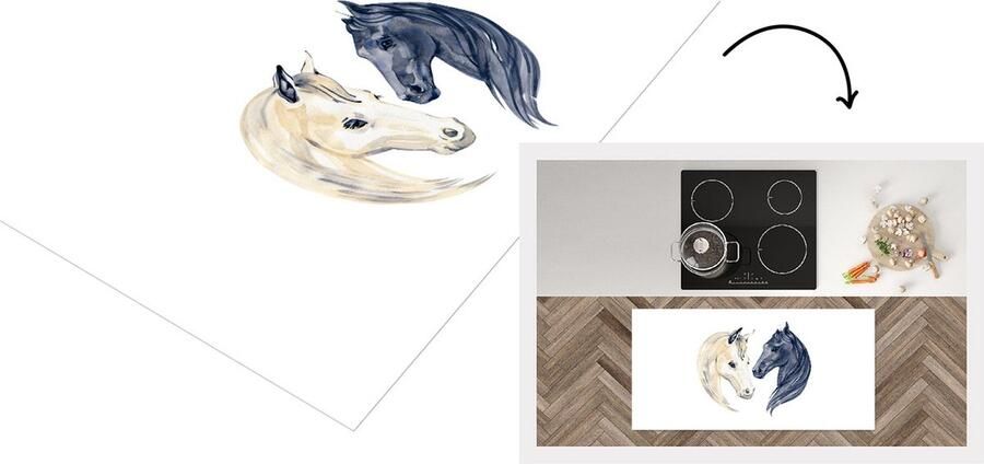 KitchenYeah Keukenloper Loper keuken Paarden Waterverf Blauw 120x60 cm Keukenloper vinyl