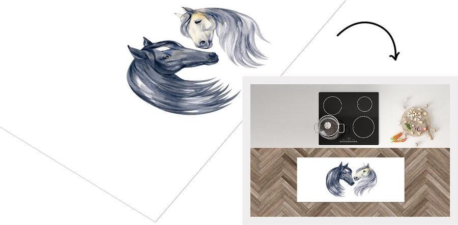 KitchenYeah Keukenloper Loper keuken Paarden Waterverf Ruit 120x50 cm Keukenloper vinyl