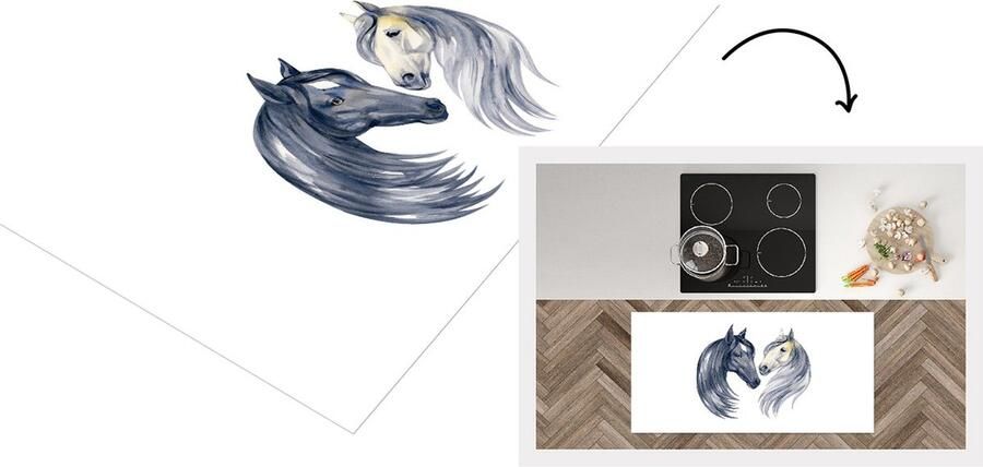 KitchenYeah Keukenloper Loper keuken Paarden Waterverf Ruit 120x60 cm Keukenloper vinyl