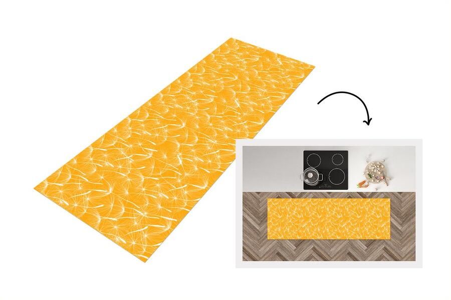 KitchenYeah Keukenloper Loper keuken Paardenbloem Oranje Bloemen Zomer 180x60 cm Keukenloper vinyl