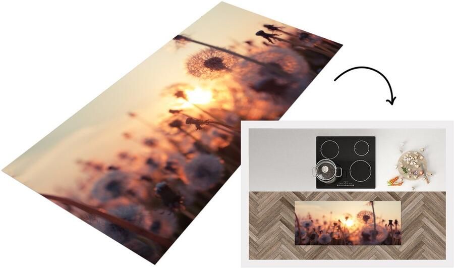 KitchenYeah Keukenloper Loper keuken Paardenbloem Zonsondergang Lente 120x50 cm Keukenloper vinyl