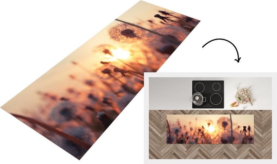 KitchenYeah Keukenloper Loper keuken Paardenbloem Zonsondergang Lente 150x50 cm Keukenloper vinyl