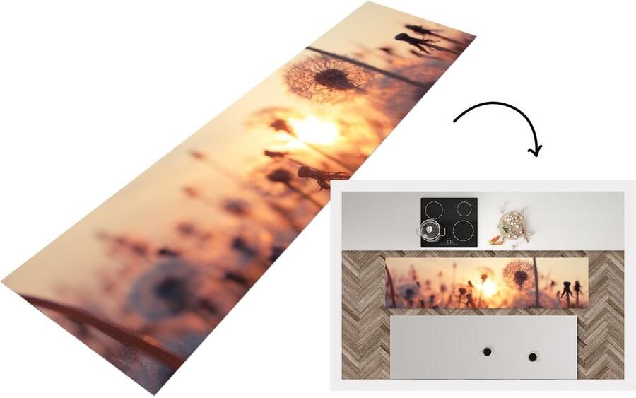 KitchenYeah Keukenloper Loper keuken Paardenbloem Zonsondergang Lente 200x50 cm Keukenloper vinyl