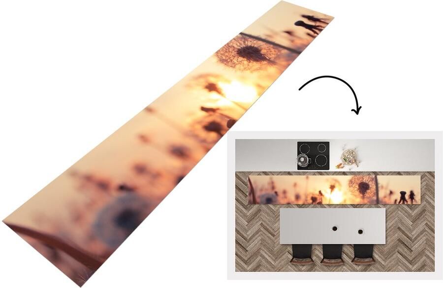 KitchenYeah Keukenloper Loper keuken Paardenbloem Zonsondergang Lente 300x50 cm Keukenloper vinyl